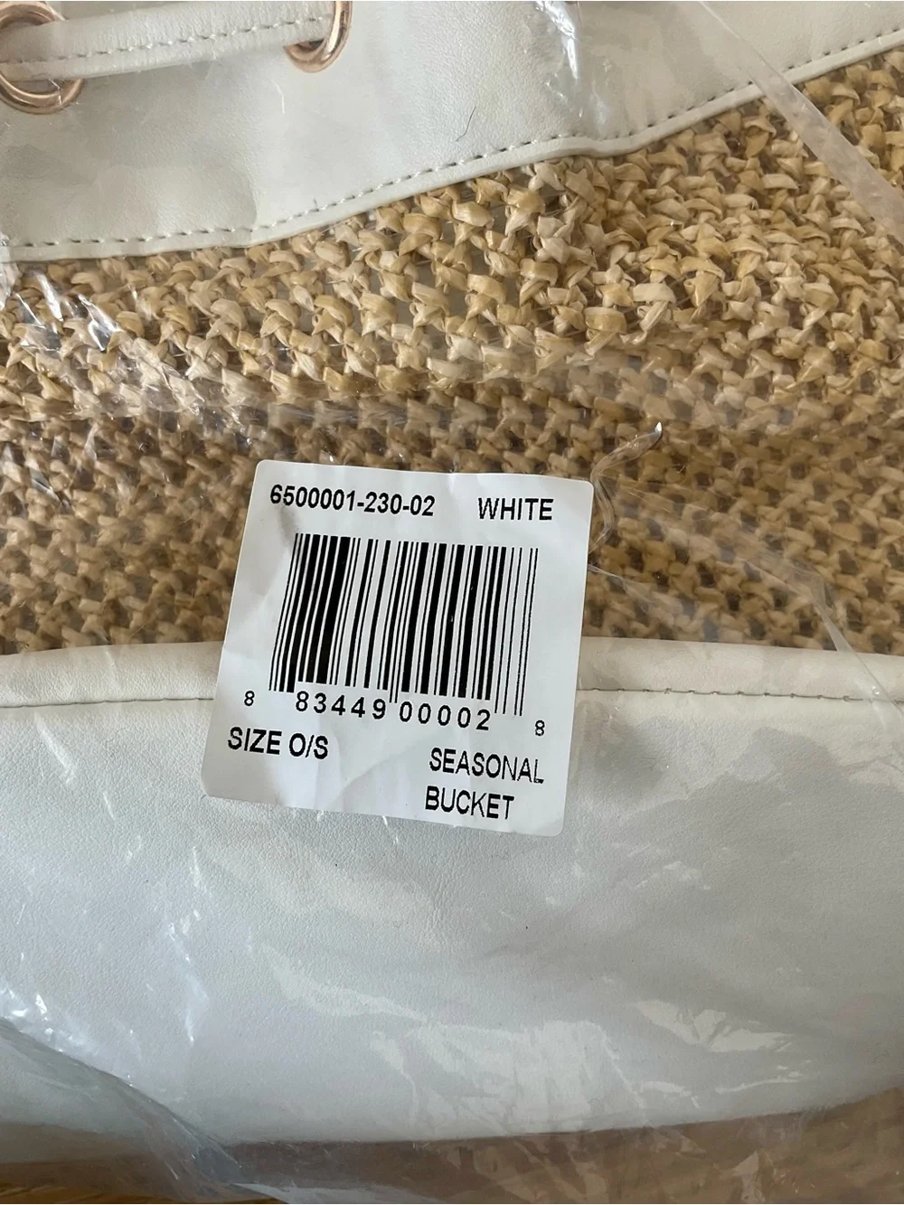 Saks Fifth Avenue White and Natural Woven Drawstring Bucket Bag